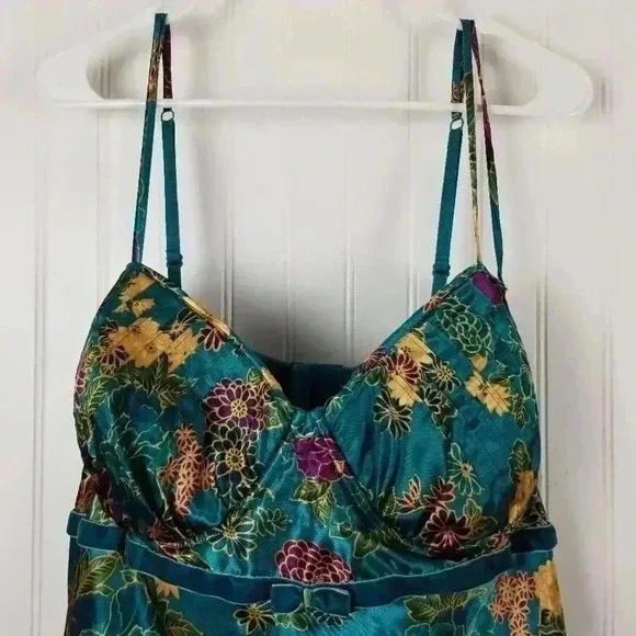 Cacique Womens Babydoll Floral Satin Slip Top Velvet Sz 26/28 Fairy Whimsigoth - Picture 4 of 16